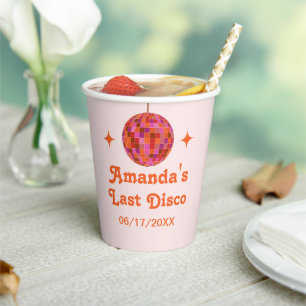 Pink Orange Groovy Last disco Bachelorette  Paper Cups