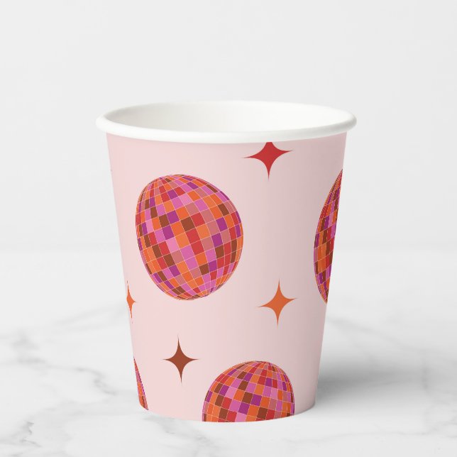 Pink Orange Groovy Last disco Bachelorette     Paper Cups (Front)
