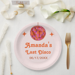 Pink Orange Groovy Last disco Bachelorette   Paper Plate