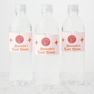 Pink Orange Groovy Last disco Bachelorette Water Bottle Label