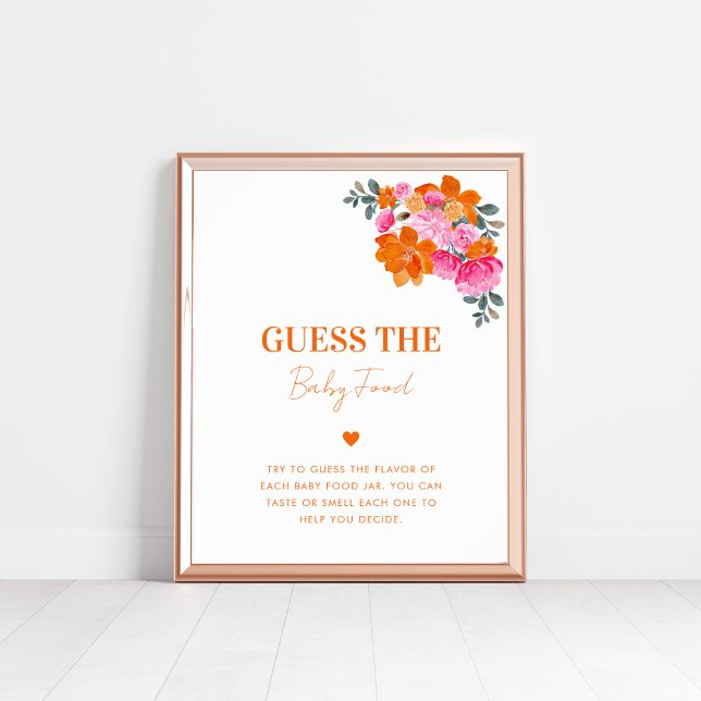 Pink Orange Guess the Baby Food Baby Shower Sign (Creator Uploaded)