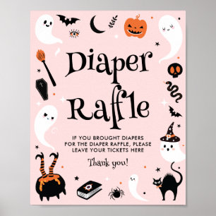Pink Orange Halloween Baby Shower Diaper Raffle Poster
