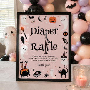 Pink Orange Halloween Baby Shower Diaper Raffle Poster
