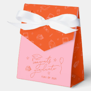 Pink Orange Hand Drawn Personalised Graduation Favour Box