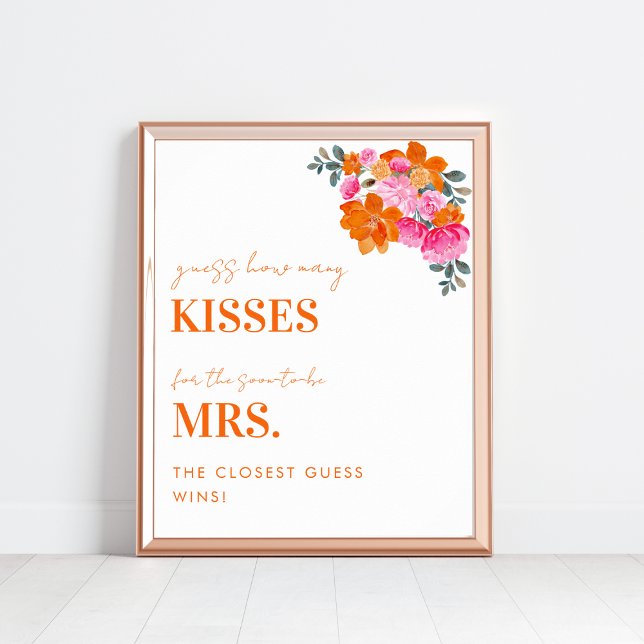 Pink & Orange How Many Kisses Bridal Shower Sign (Creator Uploaded)