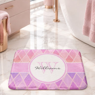 Pink & Orange Jewel-Toned Personalised Geometric Bath Mat