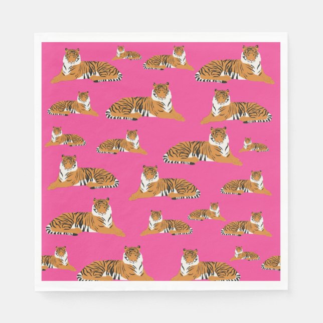 Pink Orange Jungle Tiger Animal Pattern   Napkin (Front)