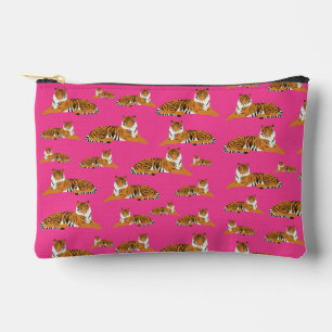 Pink Orange Jungle Tiger Animal Pattern School Accessory Pouch