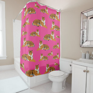Pink Orange Jungle Tiger Animal Pattern   Shower Curtain