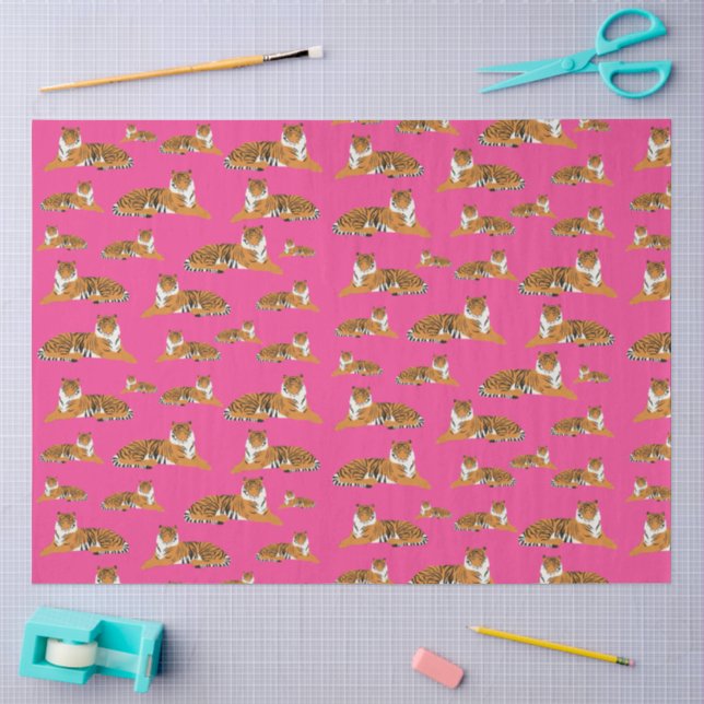 Pink Orange Jungle Tiger Animal Pattern Tissue Paper (Craft)