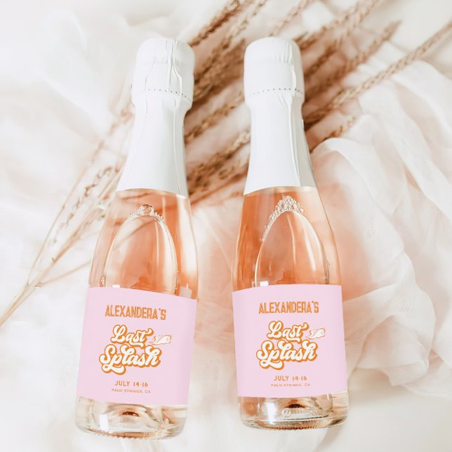 Pink Orange Last Splash Bachelorette Sparkling Wine Label (Creator Uploaded)