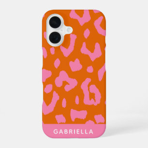Pink Orange Leopard Print Pattern Personalised iPhone 16 Case