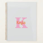 Pink Orange Light Grey Grey Bridal Shower Wedding Planner<br><div class="desc">Monogrammed initial and name with cool pink and orange colours in light grey background,  and you may change the colours if you wish. Cool gift idea or party favour for school,  college,  graduation etc or events like weddings,  bridal shower,  baby showers etc!</div>
