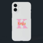 Pink Orange Light Grey Grey Custom Colour Cool iPhone 16 Plus Case<br><div class="desc">Monogrammed initial and name with cool pink and orange colours in light grey background,  and you may change the colours if you wish. Cool travel gift idea for him or her.</div>