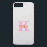 Pink Orange Light Grey Grey Custom Colour Cool Case-Mate iPhone Case<br><div class="desc">Monogrammed initial and name with cool pink and orange colours in light grey background,  and you may change the colours if you wish. Cool travel gift idea for him or her.</div>