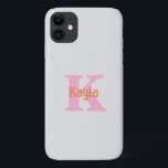 Pink Orange Light Grey Grey Custom Colour Cool Case-Mate iPhone Case<br><div class="desc">Monogrammed initial and name with cool pink and orange colours in light grey background,  and you may change the colours if you wish. Cool travel gift idea for him or her.</div>