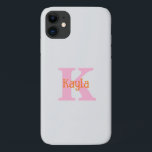 Pink Orange Light Grey Grey Custom Colour Cool Case-Mate iPhone Case<br><div class="desc">Monogrammed initial and name with cool pink and orange colours in light grey background,  and you may change the colours if you wish. Cool travel gift idea for him or her.</div>