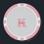 Pink Orange Light Grey Grey Custom Colour Gift Poker Chips<br><div class="desc">Monogrammed initial and name with cool pink and orange colours in light grey background,  and you may change the colours if you wish. Cool gift idea for him or her.</div>