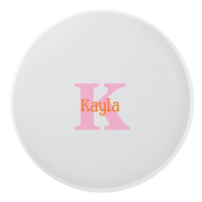 Pink Orange Light Grey Grey Custom Colour Girly Ceramic Knob (Front)