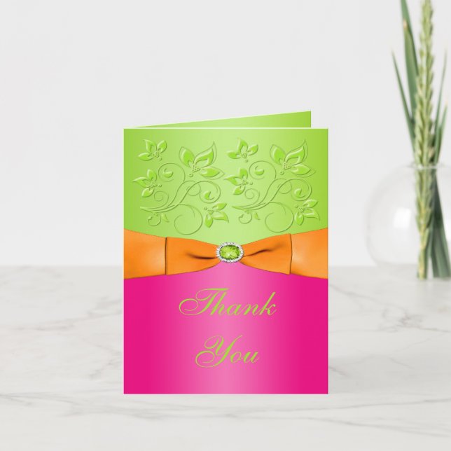 Pink, Orange, Lime Floral Thank You Note Card (Front)