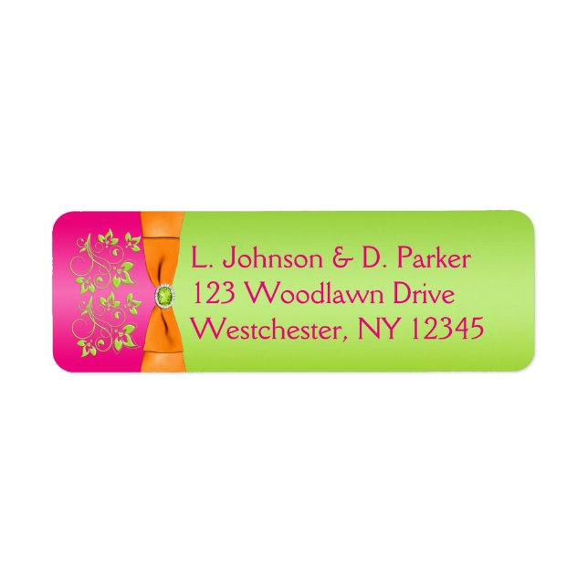 Pink Orange Lime PRINTED Ribbon Address Label (Front)