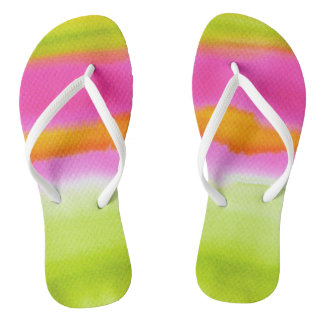 Pink Orange Lime Watercolor Modern Beachy Jandals
