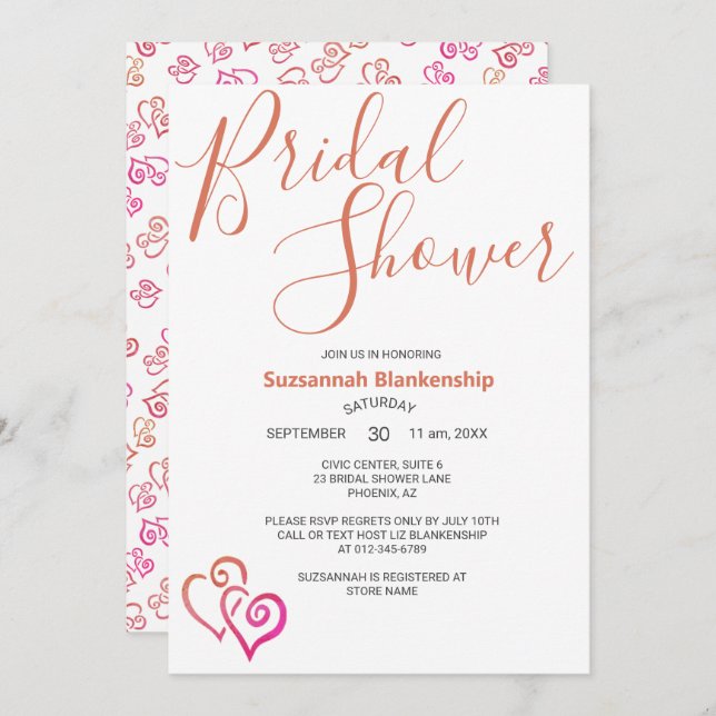 Pink Orange Linked Hearts Bridal Shower Template (Front/Back)