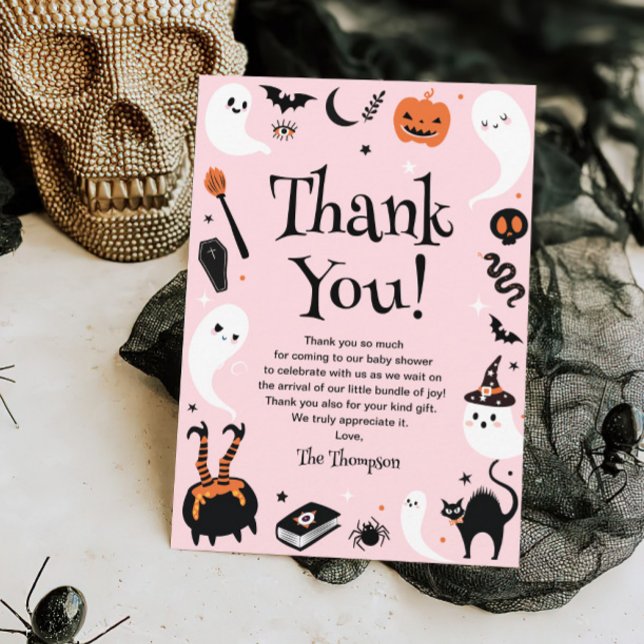 Pink Orange Little Boo Halloween Baby Shower Thank You Card (Creator Uploaded)