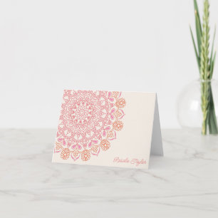 Pink Orange Mandala Personalised Name Stationery Thank You Card