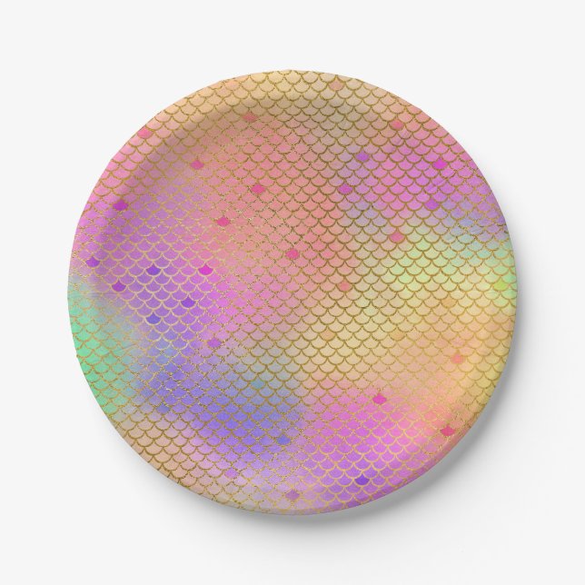 Pink & Orange Mermaid Pattern Birthday Party Paper Plate (Front)
