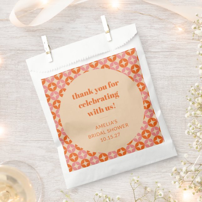 Pink Orange Mid Century Custom Bridal Shower Thank Favour Bags (Clipped)
