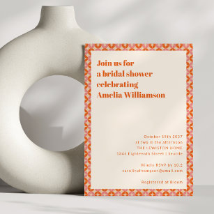 Pink Orange Mid Century Modern Cute Bridal Shower Invitation