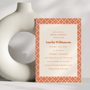 Pink Orange Mid Century Modern Retro Bridal Shower Invitation
