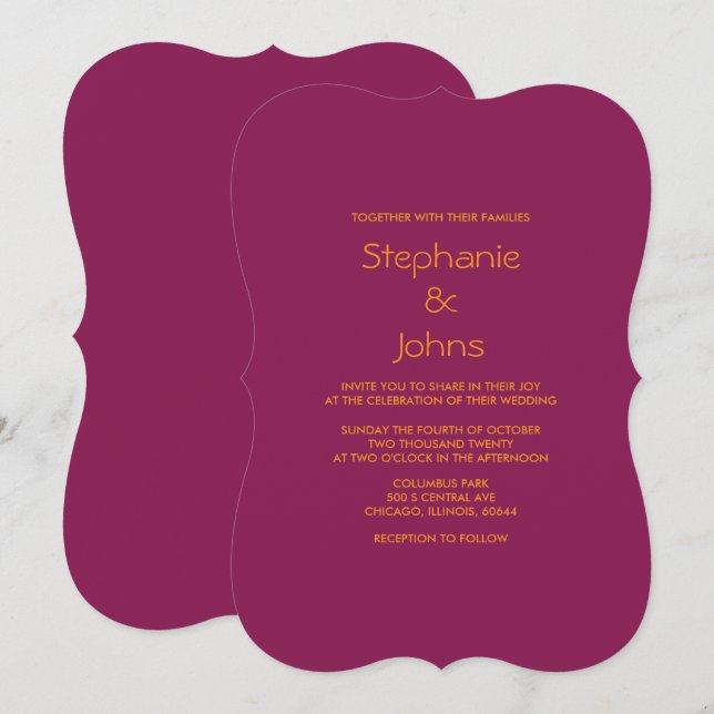 Pink Orange Minimal Plain Trendy Colourful Wedding Invitation (Front/Back)