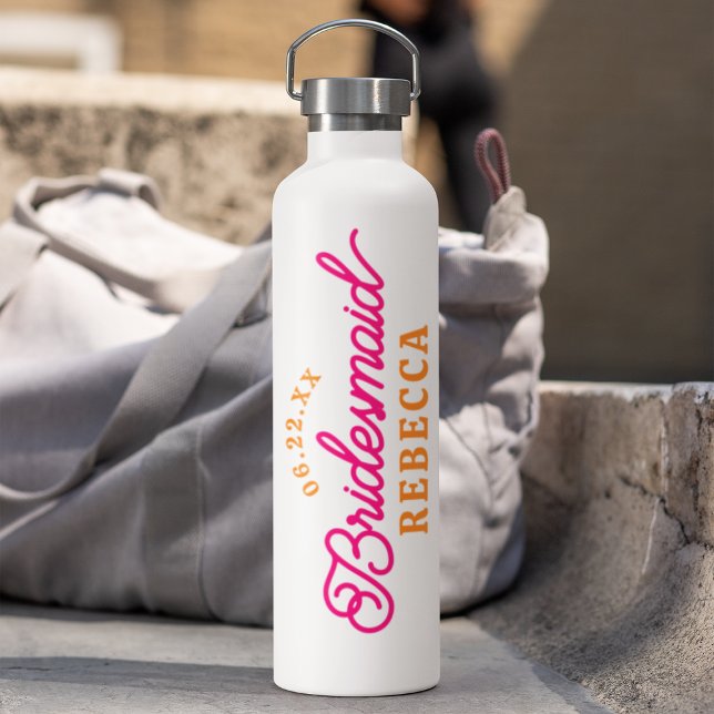 Pink Orange Minimalist Bridesmaid Water Bottle  (Creator Uploaded)