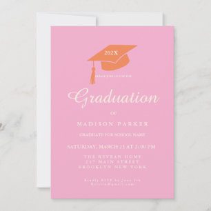 Pink  Orange Minimalist Photo Graduation Party Invitation