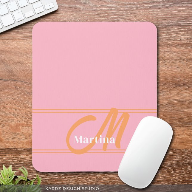 Pink Orange Modern Monogram Initial Mouse Pad (Personalize with name and inital.)