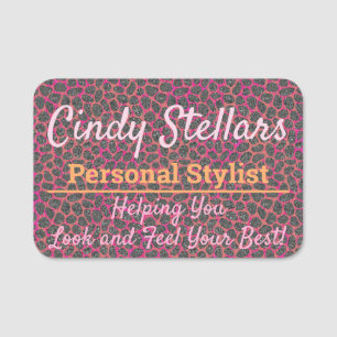 Pink & Orange Modern Mosaic Animal Print Name Tag