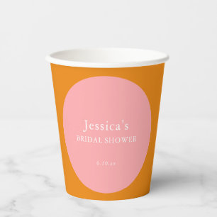 Pink Orange Modern Retro Bridal Shower Party Paper Cups