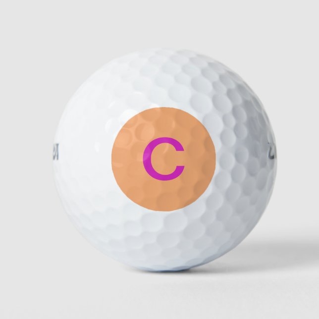 Pink Orange Monogram Initial Custom Colour Modern Golf Balls (Front)
