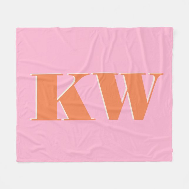 Pink Orange Monogrammed Custom Horizontal Fleece Blanket (Front (Horizontal))