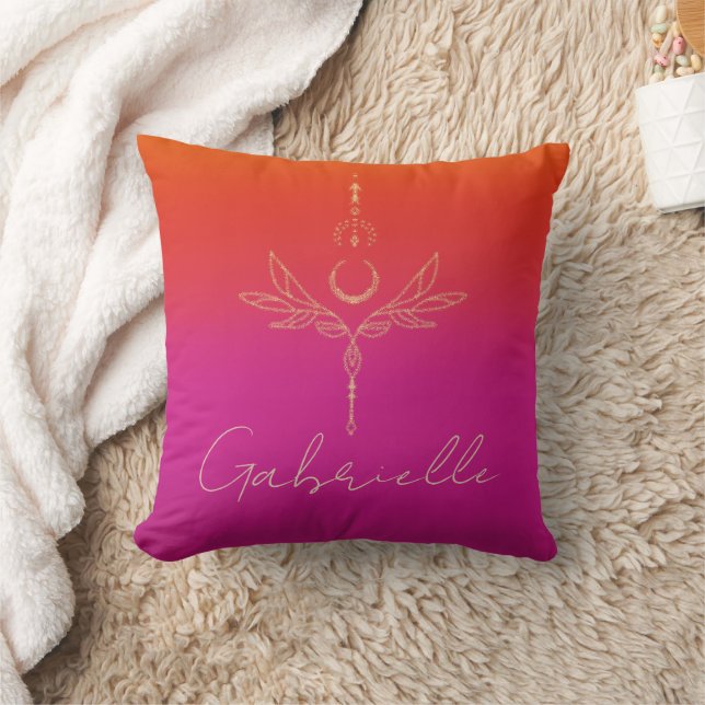 Pink & Orange Ombre Gold Glitter Celestial Name Cushion (Blanket)