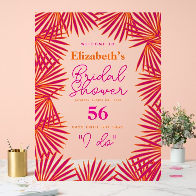 Pink Orange Palms Tropical Bridal Shower Welcome Acrylic Sign (Wedding)