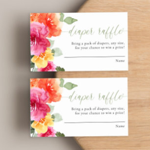 Pink orange peony baby shower diaper raffle cards