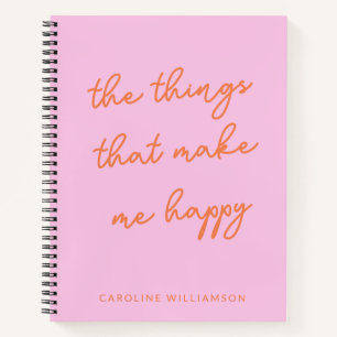 Pink Orange Personalised Happy Quote Gratitude Notebook
