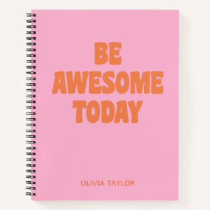 Pink Orange Personalised Name Inspirational Quote Notebook