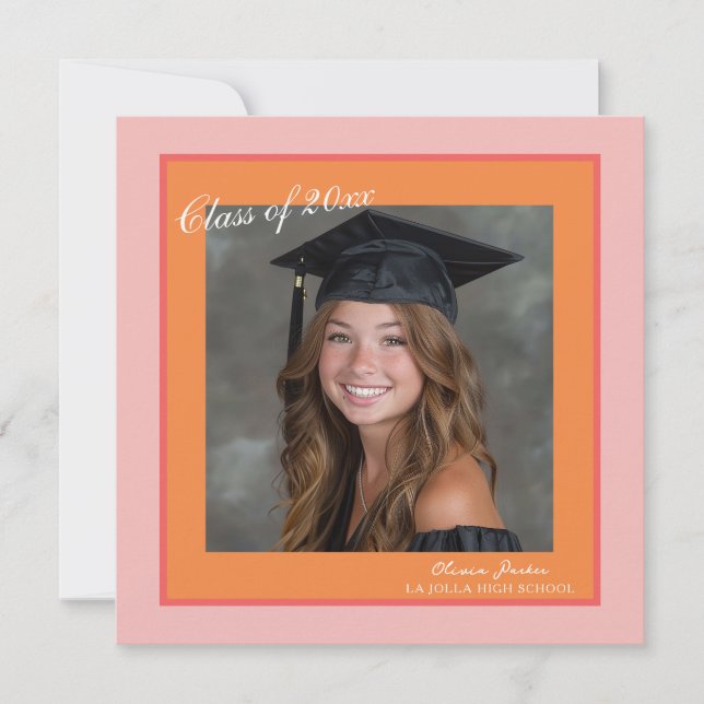 Pink Orange Photo Graduation Invitation (Front)