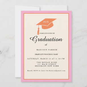Pink Orange Photo Graduation  Party Invitation