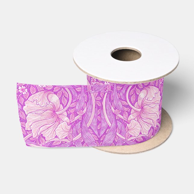 Pink orange,pimpernel,William Morris, pattern reva Satin Ribbon (Spool)