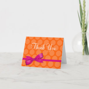 Pink Orange Polka Dot Printed Bow Thank You Card